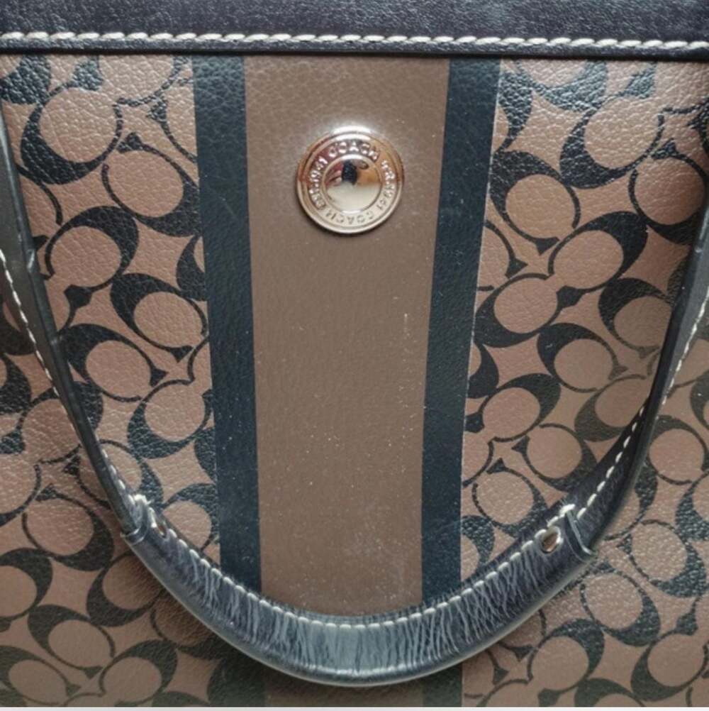 Coach Chelsea Heritage Stripe Signature Tote Bag F15137 Brown Black - Picture 4 of 4